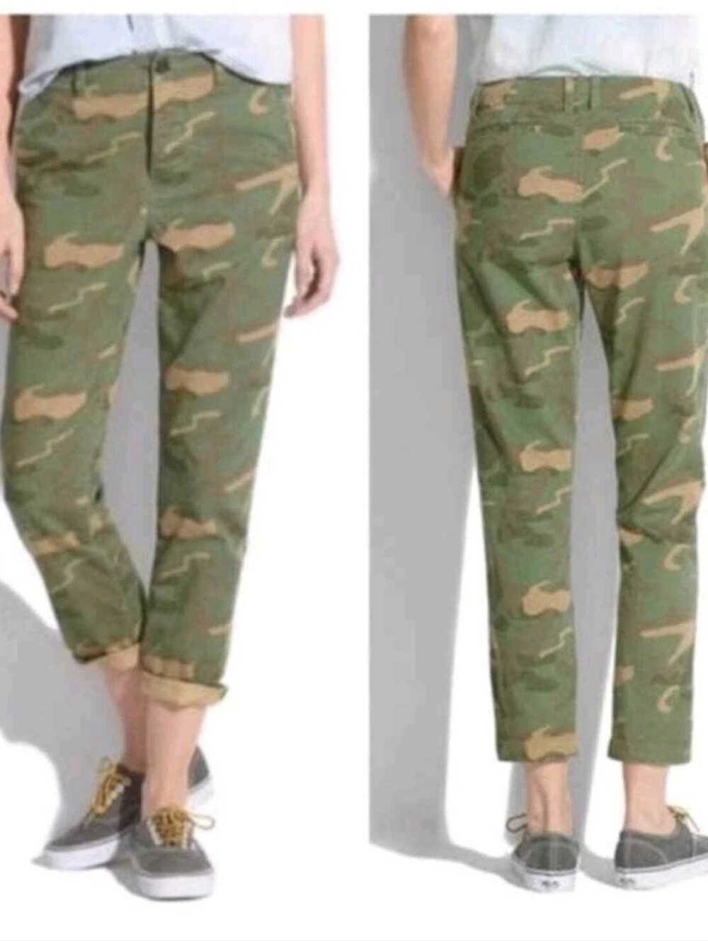 Madewell Rivington Camo Cropped Pants Olive Tan Utility Pants Size 31